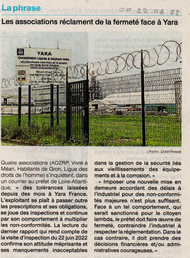 Article of du 22 aout les associations reclament de la fermete face a yara