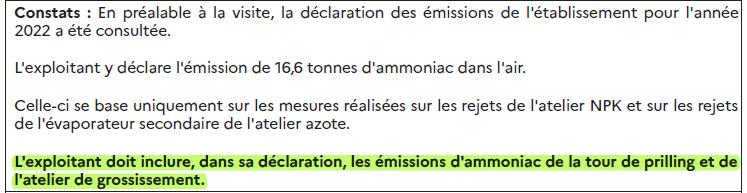 Yara extrait rapport visite 09 mai 23 declaration emissions ammoniac 1